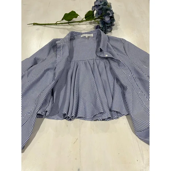 English Factory‎ Striped Blouse Ruffle Back Long Sleeve Shirt Size M - Image 3