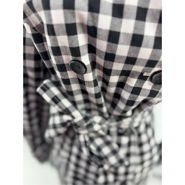 French Connection Gingham Trench Coat Women’s Small Black White Belted - Image 10