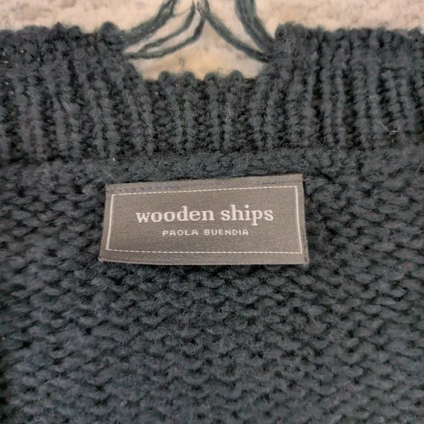 Wooden Ships Paola Buendia Distressed V-Neck Mohair Wool Knit Sweater‎ Green S/M - Image 5