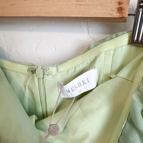 Meshki | NWT Alexa Ruffle Chiffon Strapless Maxi Dress in Pastel Lime | XS - Image 8