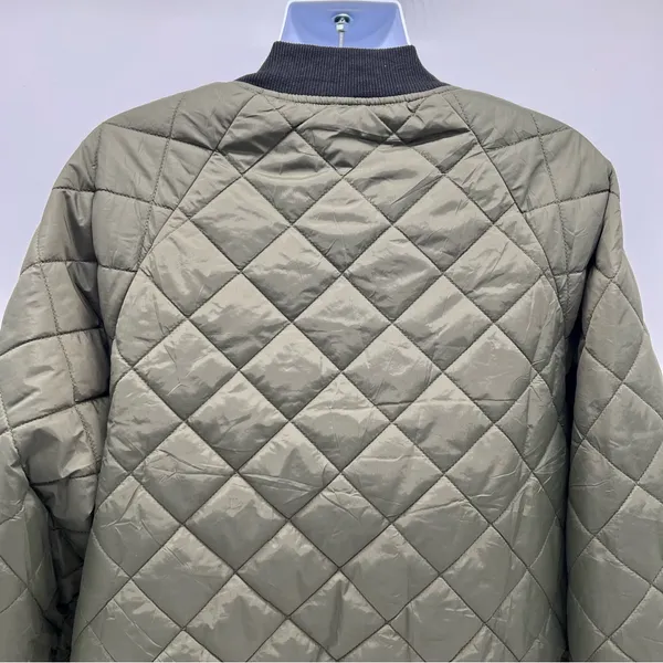 Zeagoo Women’s Green Khaki Quilted Bomber Jacket Black Bibbed neck Trim/Cuffs-L - Image 8