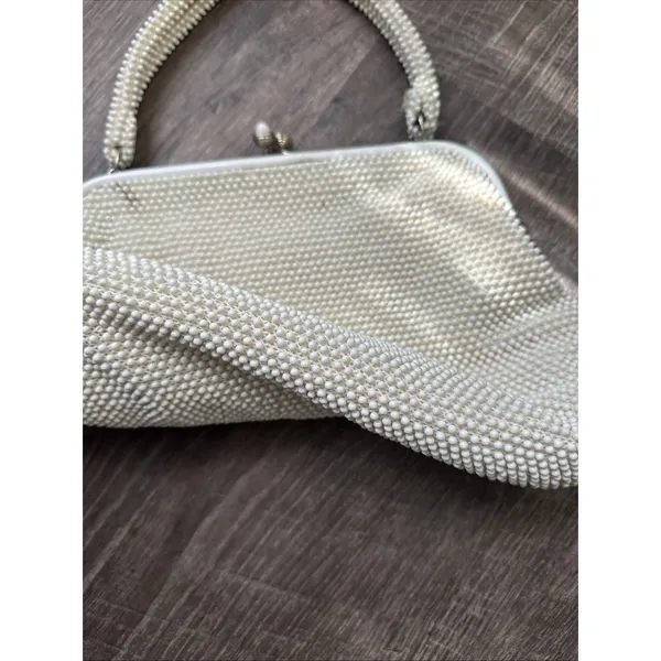 60s Beaded White Handbag Handle Evening Bag Purse USA Two Sided - Image 15