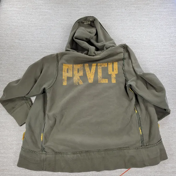 VTG Prvcy CA Full Zip Hoodie Jacket Womens‎ Large Green Yellow Distressed Thick - Image 9