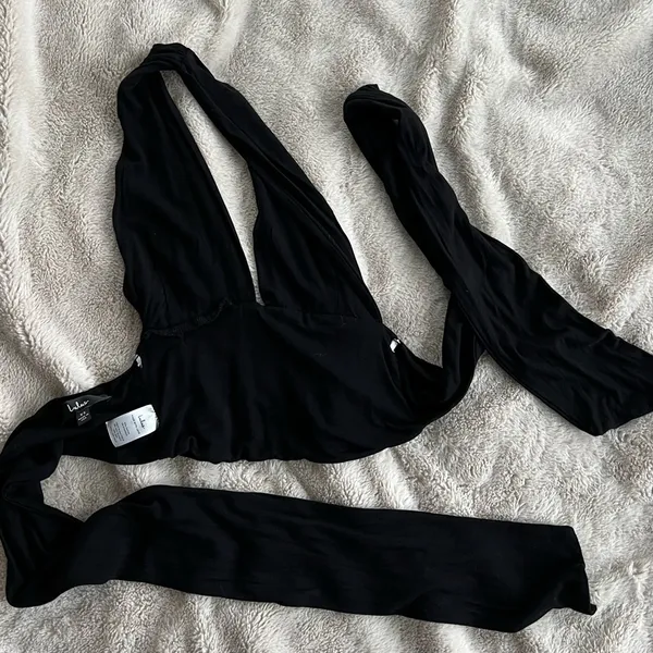 Vacation Bliss Black Halter Wrap Crop Top - Image 4