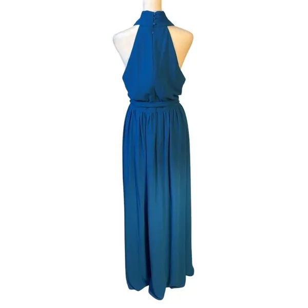 Belle Badgley Mischka Maxi Dress Womens‎ 8 Blue Excellent Crisscross Halter Gown - Image 5