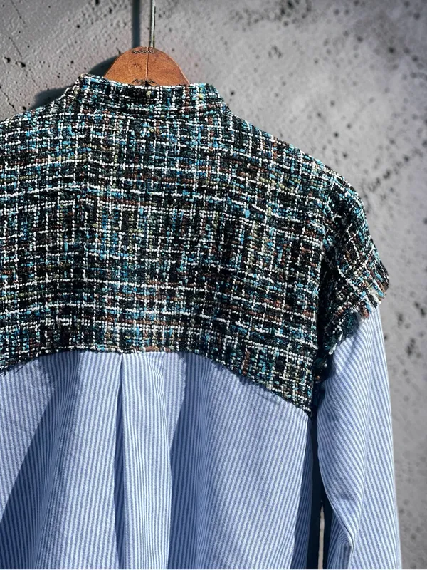Zara Basic Collection Tweed Pinstripe Button-Down Shirt Size M - Image 13