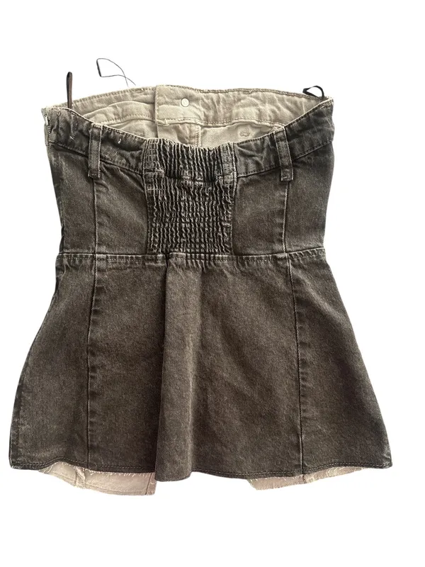 Zara Small Washed Black Denim Strapless Corset Bustier Tube Top Front Slit S - Image 3