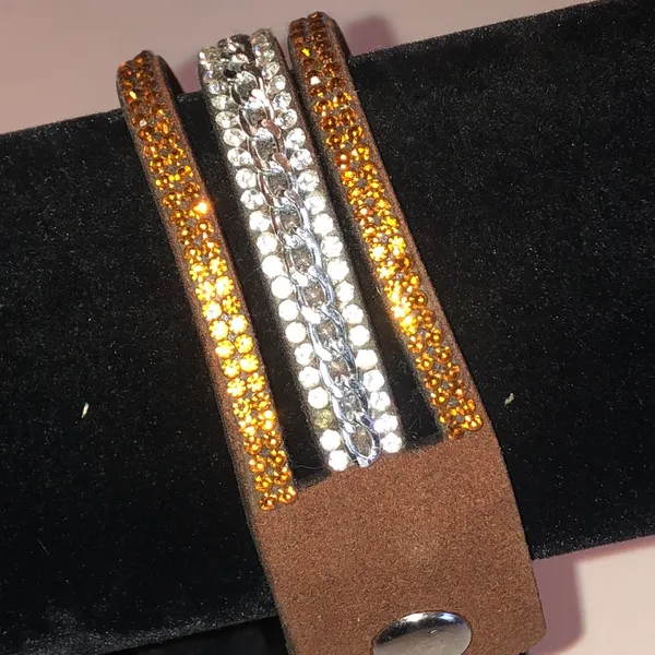 Sparkling Triple Row Wrap Bracelet Amber and Silver Tones Orange - Image 4