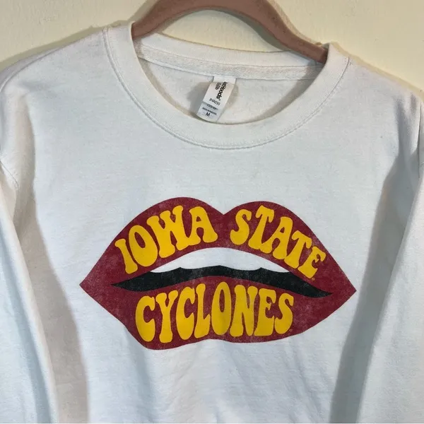 Just Hoods White Iowa State Lips Cropped Crewneck‎ Sweatshirt Medium - Image 2
