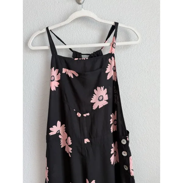 Wildfox Swim Daisy Overall Jumpsuit Black Pink Floral Wide Leg Sample Coverup S - Image 6