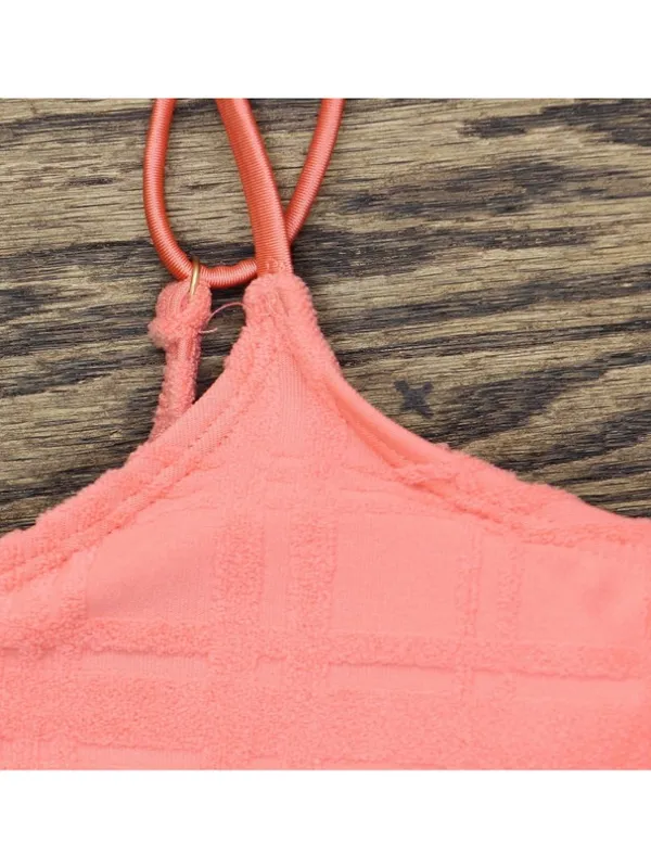 NWT Cotton On Thin-Strap Low-Scoop One Piece Swimsuit Pink Terry Jacquard M - Image 8