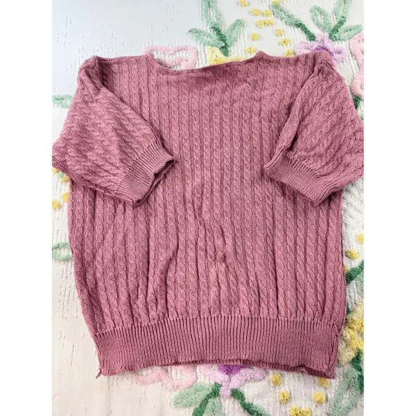 Peggy's vtg Pink Cable Knit Short Sleeve Sweater Top Size‎ S - Image 8