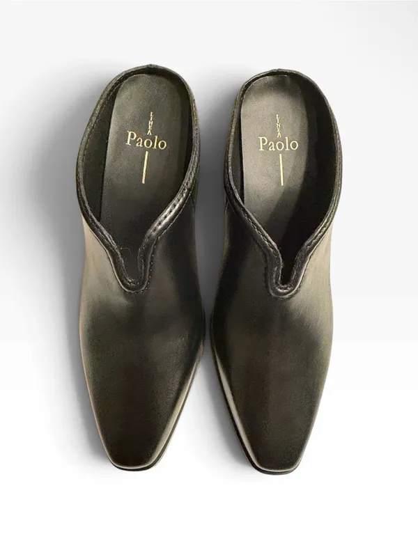 Linea Paola black Leather Slip on Mules Size 7.5M - Image 7
