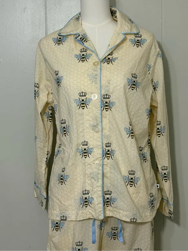 The Cat’s Pajamas Luxe Pima Queen Bee Honey Bee Pajama Set Size S - Image 4