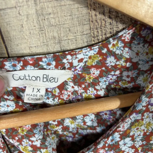 Cotton Bleu Womens 1X Rust Ditsy Floral Sleeveless Peplum Blouse Top Prairie - Image 4