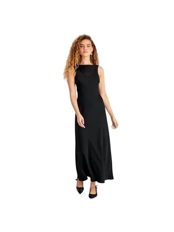 Future Collective Womens Sleeveless Mixed Media Ankle Slip Dress Black XS - Image 7