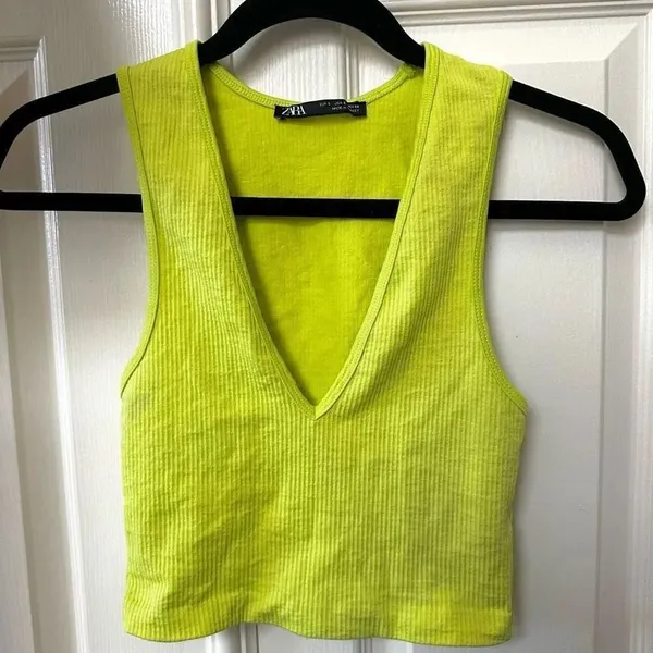 Zara lime green neon cropped tank top - Image 4