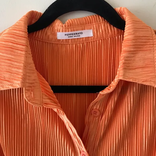 Peppermayo Soho Chic Shirt Plisse Dress, Tangerine, Size Small - Image 6