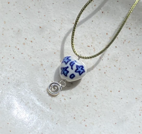 Handmade celestial porcelain heart bead & swirl unique boho fairy whimsical necklace🌙🌀🌟 - Image 5