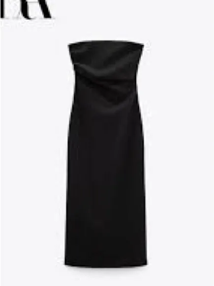 Zara Strapless Black Midi Dress Size Small New w/ Partial Tags - Image 3