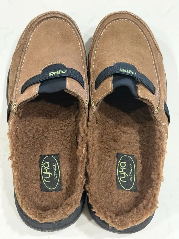 Ryka Nitracel Brown Suede Shearling Fur Lined Slip-On Mules Shoes Women's 8.5W - Image 3