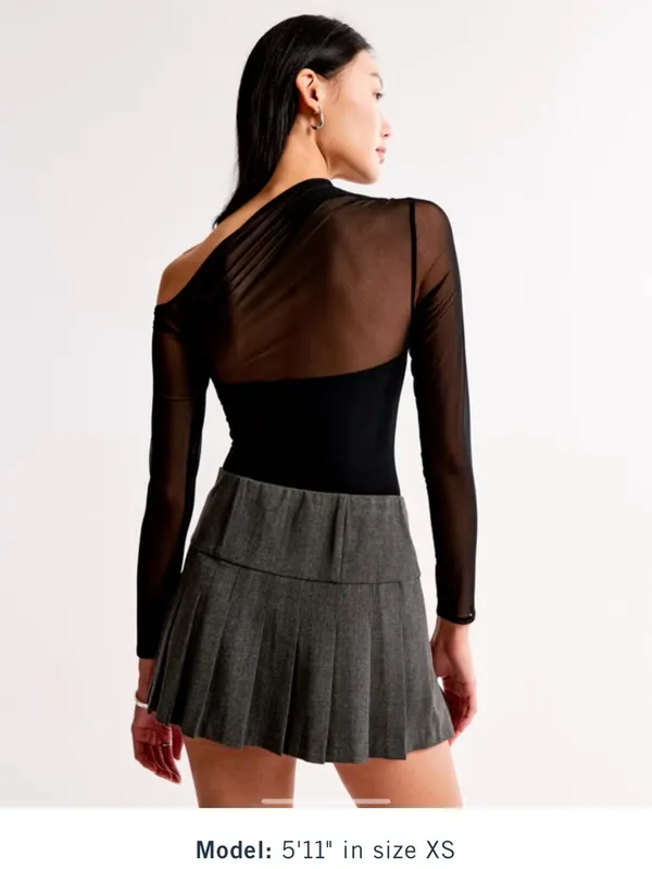 Abercrombie & Fitch Black One-Shoulder Sheer Sleeve Bodysuit - Image 3