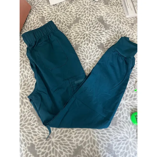 Teal Blue Jogger‎ Scrub Pants sz XS High Waisted Cargo Pocket Pull On Athleisure - Image 4