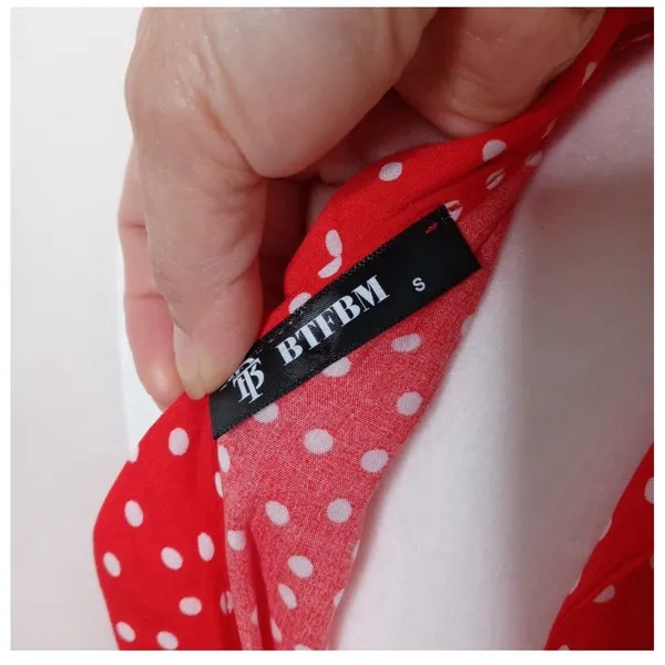 BTFBM Women's Red Polka Dot Halter Dress Size Small Boho Ruffle Summer Mini Cute - Image 8