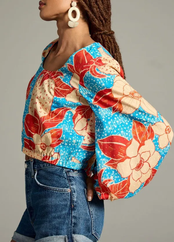 Anthropologie x Farm Rio Puff-Sleeve Bubble Blouse, Size S - Image 3