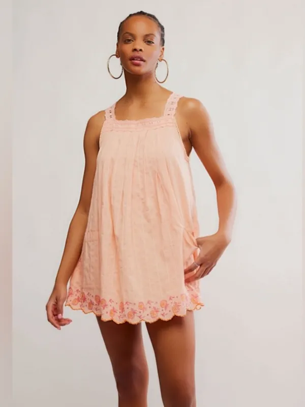 Free People Latecia Embroidered Cotton Mini Dress in Spring Melon XL - Image 8