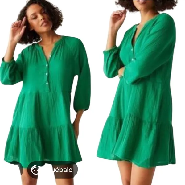 Michael Stars Green Double Gauze Cotton‎ Tiered Mini Dress Pockets DGZ012 Medium - Image 2