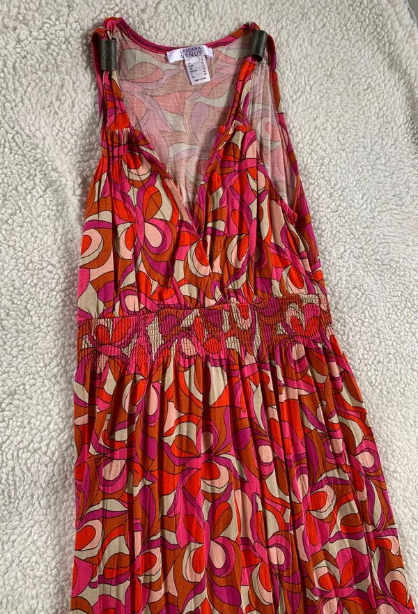 Maxi Printed Dress In R Reds, Pinks And Beige Patterns - Image 2