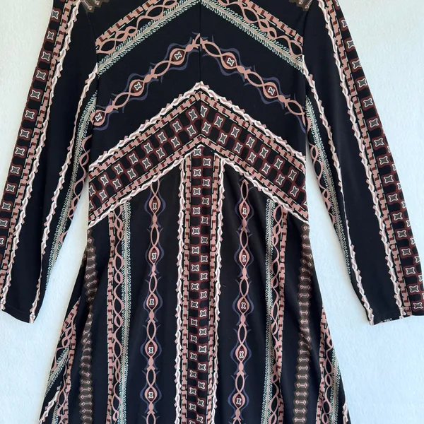 Free People Boho Geometric Print Long Sleeve A-Line Mini Dress Lined sz M - Image 5