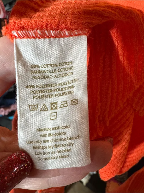 Free People We The Free Bright Orange Waffle Knit Thermal Pullover Top Sz Small - Image 5
