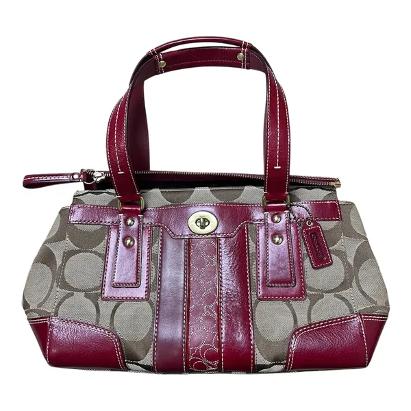 Coach Hampton Jacquard Large Signature Stripe Canvas Red Leather Shoulder Bag - Image 6