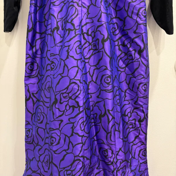 Marisa Baratelli Black Purple Floral Ruched Surplice‎ Mermaid Evening Gown 10 - Image 4