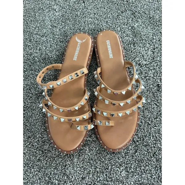 Cushionare Tonya Slide Sandals Womens 9.5 Tan/Camel Studded Triple Strap - Image 5
