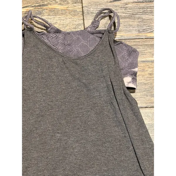 Alo Yoga Tank Top Built-in Sports Bra Heathered Grey Snakeskin Print Small - Image 4