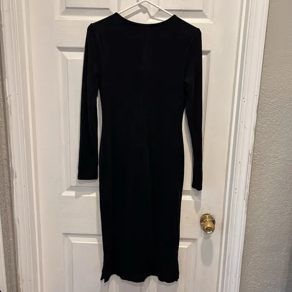 Marine Layer Lexi Rib Long‎ Sleeve Midi Dress Black Womens Large Lined Lyocell - Image 4