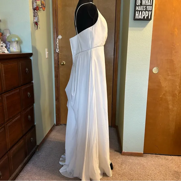 Emme Bridal white sleeveless wedding gown beaded rhinestones satin chiffon 16 - Image 2