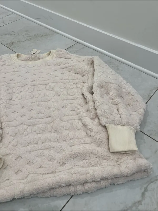 NWT Free People Ivory Cable Knit Sweatshirt Size Large $128 - Image 3