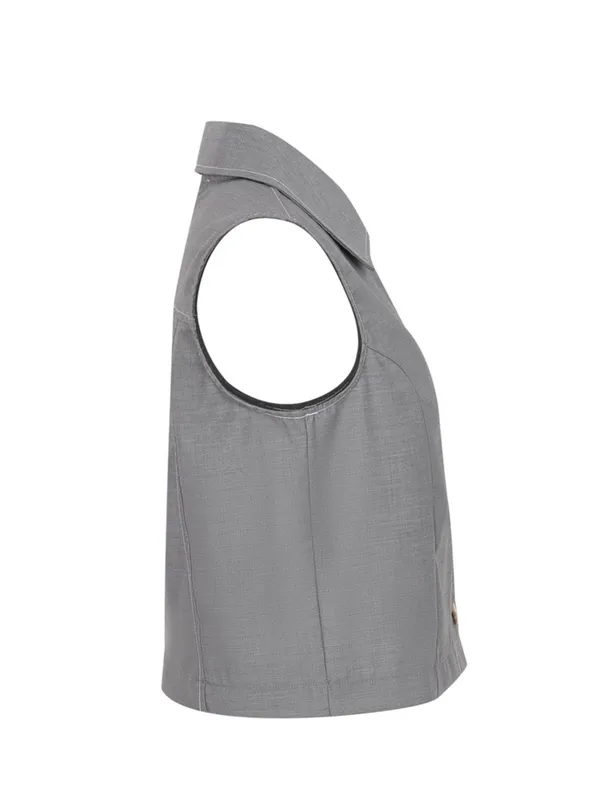 Rivir Sleeveless Button Front Crop Top – Gray Large - Image 3