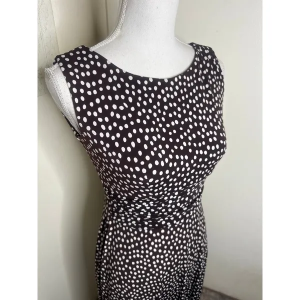 Perceptions Petite Brown & White Polka Dot Sleeveless Midi Dress - Size 4P - Image 3