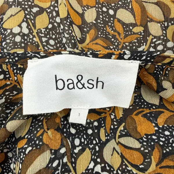 ba&sh Samantha Ruffled Leaf Print‎ Maxi Dress Black Gold Flutter Sleeve Small - Image 8