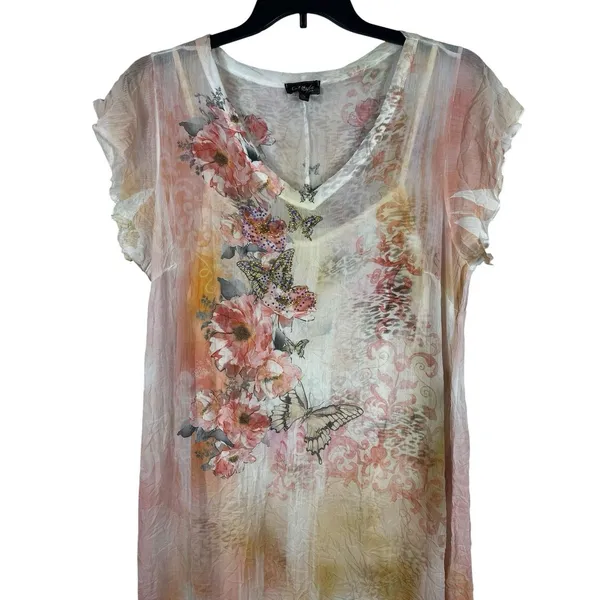 Fairycore Whimsical Butterfly Boho Floral Maxi Dress Crinkle Sheer Romantic XL - Image 2
