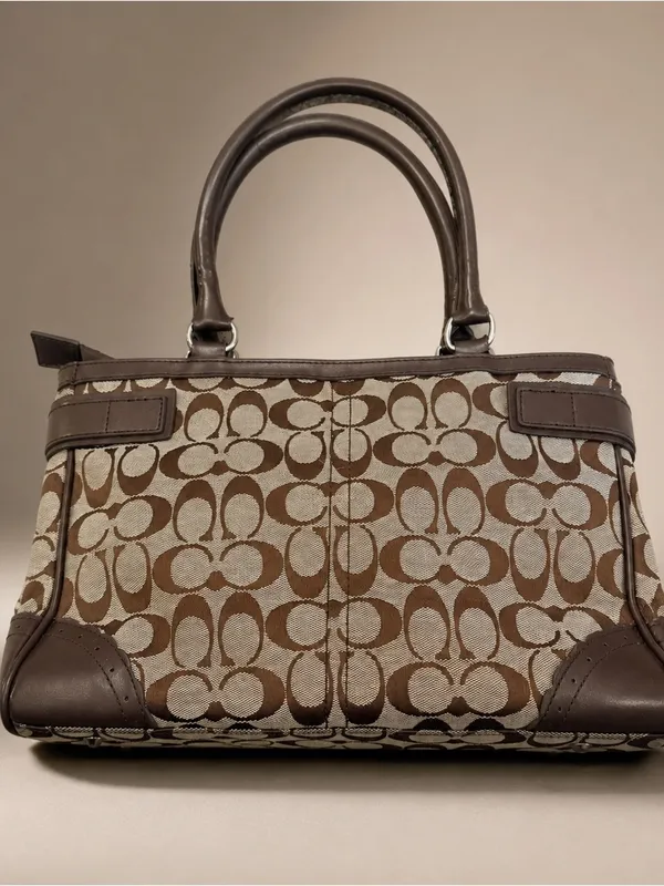 Vintage Coach Y2K Hamptons Signature Leather Satchel Brown Monogram Jacquard - Image 3