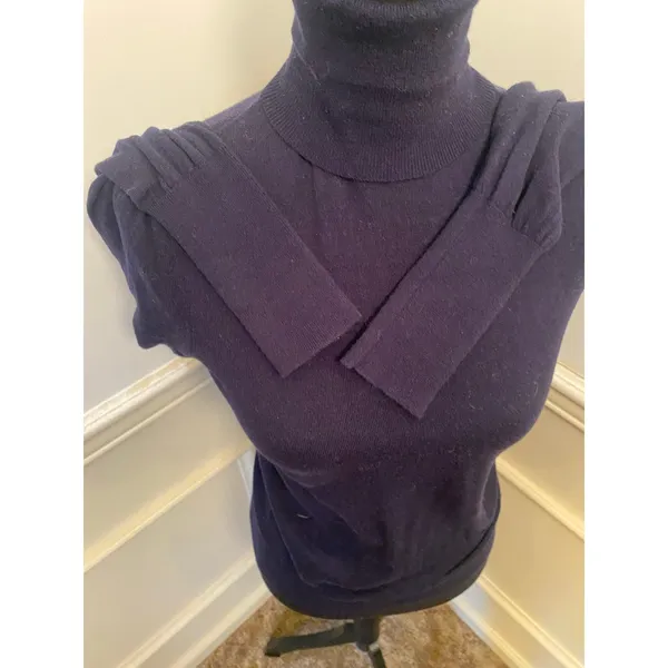 Vintage Ralph Lauren Navy Blue Merino Wool Blend Turtleneck Sweater Ribbed Cuffs - Image 4