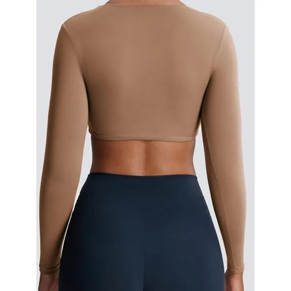 AOXJOX Deep V Twist Front Crop Yoga Top Brownie L NWOT - Image 5