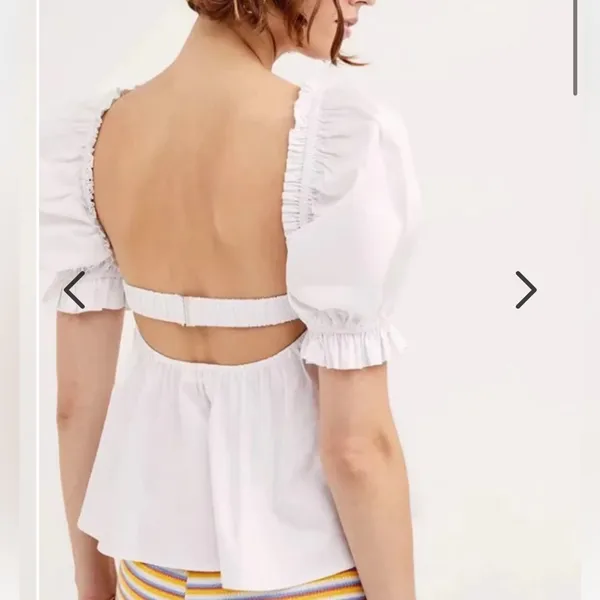 For Love & Lemons Sierra Puff Sleeve Top Open Back Statement Sleeve White XS NWT - Image 4