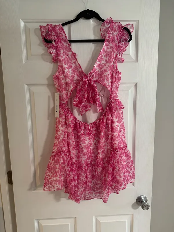 AQUA Pink Floral Ruffle Trim Mini Dress - Image 7